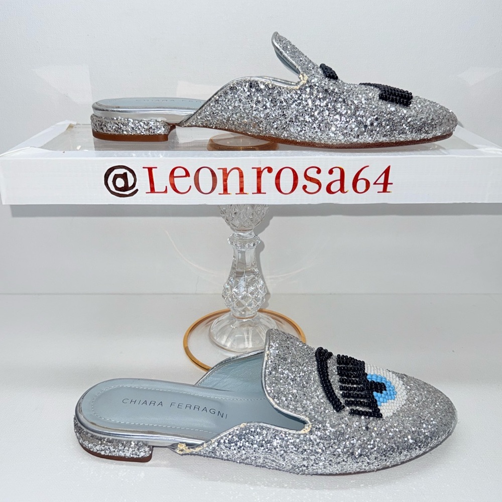 Chiara Ferragni beaded flirting eyes glitter mule 37 EU
